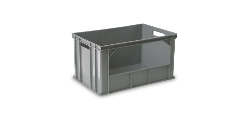 Euro Solid Stackable Container, Long-side Opening, Open Hand Grips