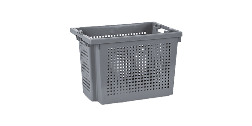 Euro Stack and Nest Container, Perforated Walls and Solid Base, Open Hand Grips